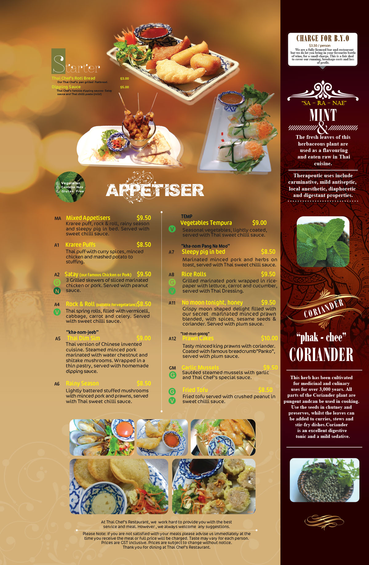 Whangarei Dinner Menu Thai Chef Restaurant